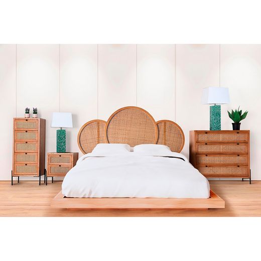 Commode en bois et rotin naturel, 45 x 40 x 115 cm | Zéthel