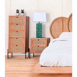 Commode en bois et rotin naturel, 45 x 40 x 115 cm | Zéthel