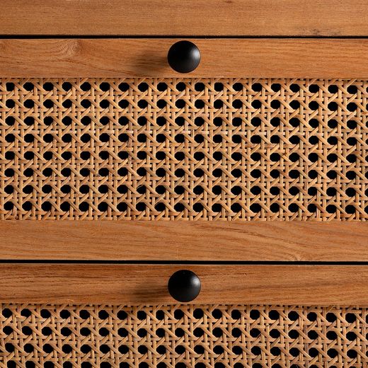 Commode en bois et rotin naturel, 45 x 40 x 115 cm | Zéthel