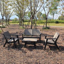 SIROS-Resin Chillvert Garden Set 1 Sofa 2 Seats + 2 Armchairs + 1 Table Beige and Gray