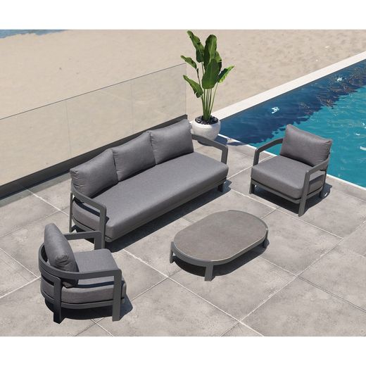 Canapé 1 place en aluminium et tissu anthracite, 75 x 77,5 x 82 cm | Babylone