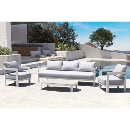 Canapé 1 place en aluminium et tissu blanc, 75 x 77,5 x 82 cm | Babylone