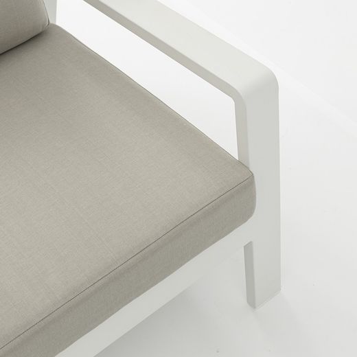 1-seater aluminum and white fabric sofa, 82 x 99.5 x 97.5 cm | Albury