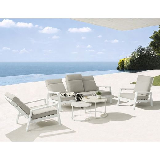 1-seater aluminum and white fabric sofa, 82 x 99.5 x 97.5 cm | Albury