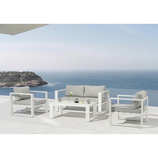 1-seater aluminum and fabric sofa in white and light gray, 85 x 80 x 83 cm | Nyland