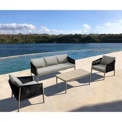 Garden set in natural aluminum and anthracite rope | Sunset