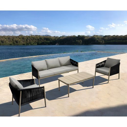 Garden set in natural aluminum and anthracite rope | Sunset