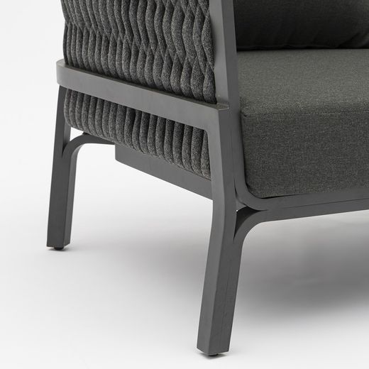 3-zitsbank in aluminium en antraciet stof, 195 x 80 x 85 cm | Anmeer
