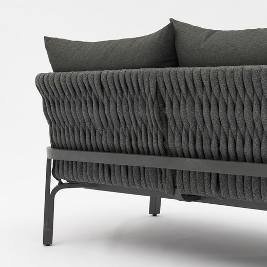 3-zitsbank in aluminium en antraciet stof, 195 x 80 x 85 cm | Anmeer