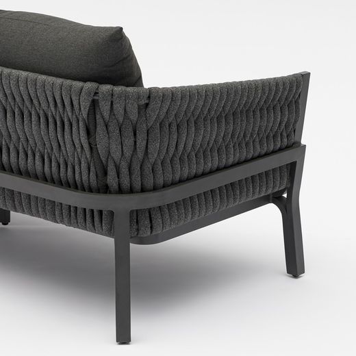 3-zitsbank in aluminium en antraciet stof, 195 x 80 x 85 cm | Anmeer
