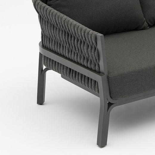 3-zitsbank in aluminium en antraciet stof, 195 x 80 x 85 cm | Anmeer