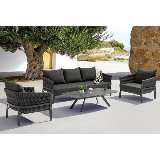 3-zitsbank in aluminium en antraciet stof, 195 x 80 x 85 cm | Anmeer