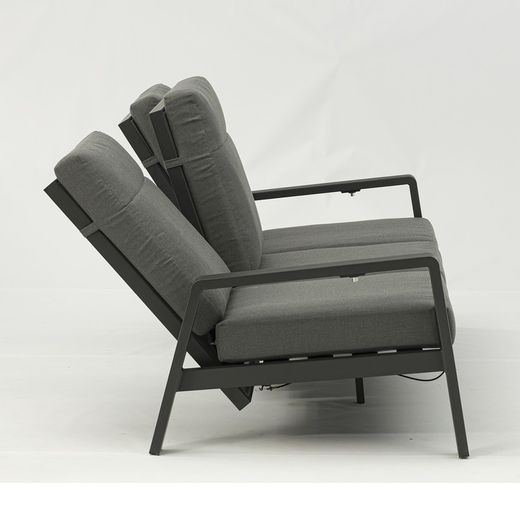 Canapé 3 places en aluminium et tissu anthracite, 214 x 99,5 x 97,5 cm | Albury