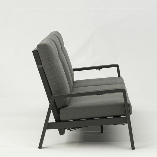 Canapé 3 places en aluminium et tissu anthracite, 214 x 99,5 x 97,5 cm | Albury