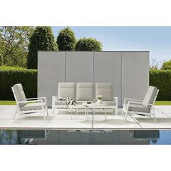 3-seater aluminum and white fabric sofa, 214 x 99.5 x 97.5 cm | Albury