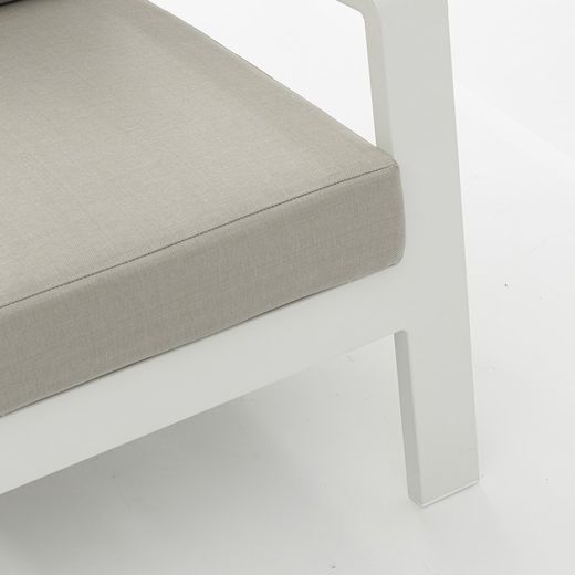 3-seater aluminum and white fabric sofa, 214 x 99.5 x 97.5 cm | Albury