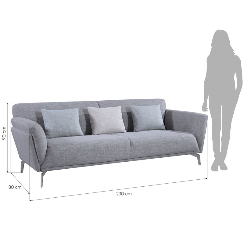 Pärumm 3-pers. Sofa stengrå, 230 x x 80 cm — Qechic