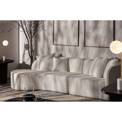 Sofá modular de duas peças em algodão bouclé branco, 284 x 105 x 87 cm | Bouclé Wilthen