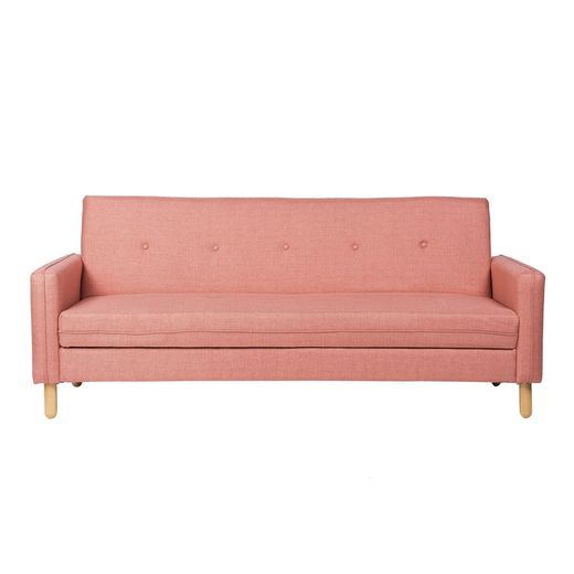 Sofá-cama estofado em rosa, 204x79x85,50 cm