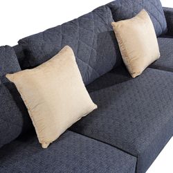 Sofa with chaise longue on the right Pärumm Abruzzo dark blue, 300 x (95/175) x 85 cm