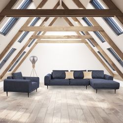 Sofa with chaise longue on the right Pärumm Abruzzo dark blue, 300 x (95/175) x 85 cm