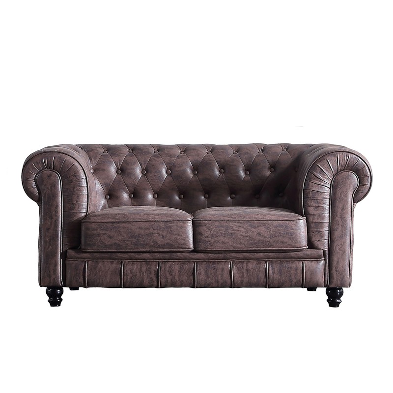 hemmeligt Disciplinære Udsigt 2 personers brun imiteret læder sofa, 162 x 82 x 72 cm | chesterfield —  Qechic