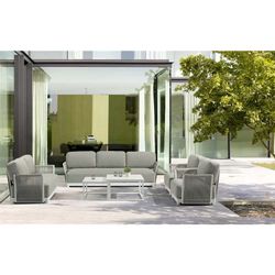 Garden sofa set made of aluminum, nautical rope, and white and gray fabric | Silai M
