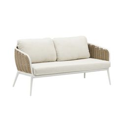 2 Seater Outdoor Sofa in Aluminium and Nautical Rope in White and Taupe, 162 x 78 x 83 cm | Irvine