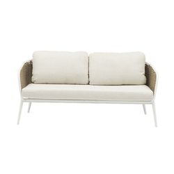 2 Seater Outdoor Sofa in Aluminium and Nautical Rope in White and Taupe, 162 x 78 x 83 cm | Irvine