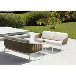 2 Seater Outdoor Sofa in Aluminium and Nautical Rope in White and Taupe, 162 x 78 x 83 cm | Irvine