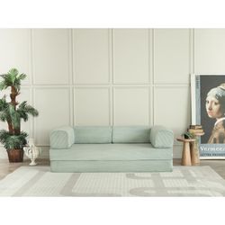 Canapé 3 places convertible en lit, tissu bleu turquoise, 200 x 90 x 70 cm | Agnes