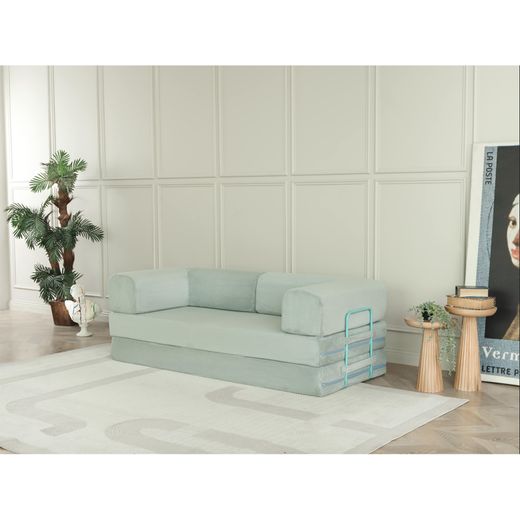 Canapé 3 places convertible en lit, tissu bleu turquoise, 200 x 90 x 70 cm | Agnes