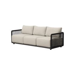 Garden sofa, armchair, and armchair with pouf set, made of aluminum, rope, and anthracite and beige fabric | Santa Ana