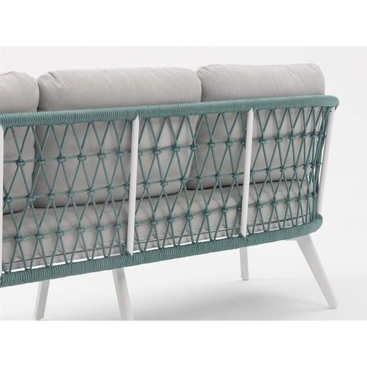Aluminum and rope garden sofa set in white and aqua | Nelayan