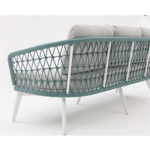 Aluminum and rope garden sofa set in white and aqua | Nelayan