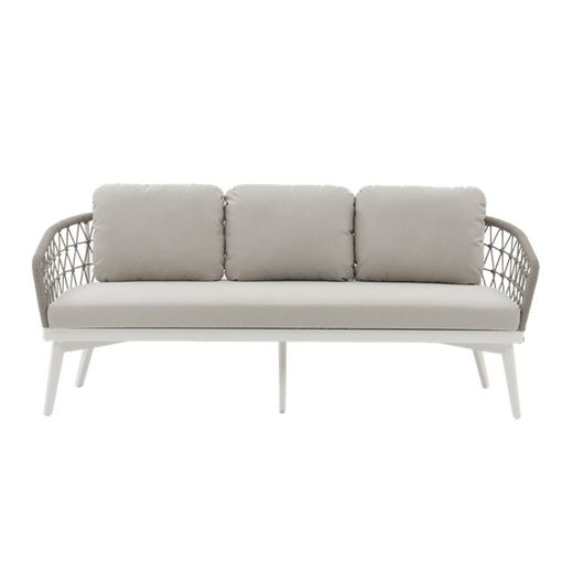Aluminum and rope garden sofa set in white and greige | Nelayan