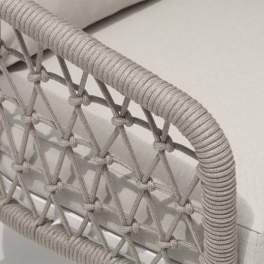 Aluminum and rope garden sofa set in white and greige | Nelayan