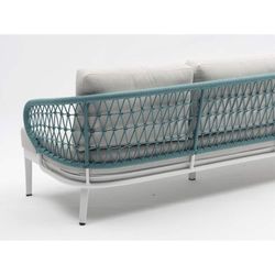 Garden sofa set made of aluminum and nautical rope in white and aqua | Isabela