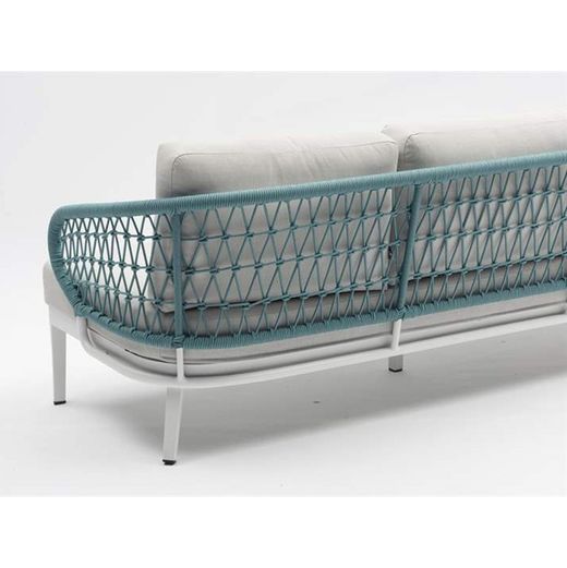 Garden sofa set made of aluminum and nautical rope in white and aqua | Isabela