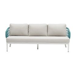 Garden sofa set made of aluminum and nautical rope in white and aqua | Isabela