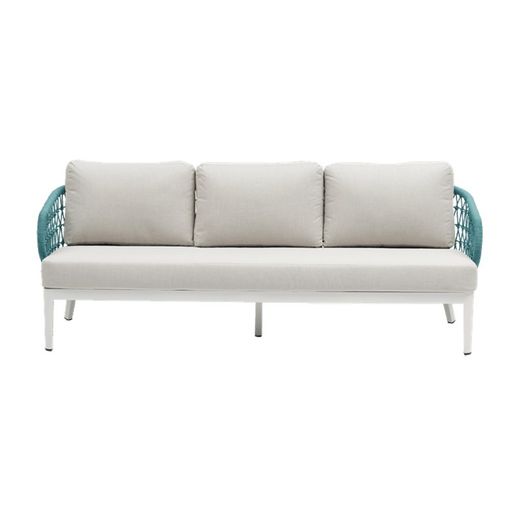 Garden sofa set made of aluminum and nautical rope in white and aqua | Isabela