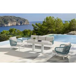 Garden sofa set made of aluminum and nautical rope in white and aqua | Isabela