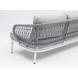 Garden sofa set made of aluminum and nautical rope in white and gray | Isabela