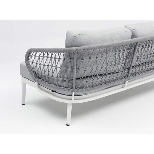 Garden sofa set made of aluminum and nautical rope in white and gray | Isabela