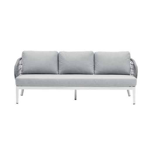 Conjunto de sofás para jardín con mesa elevable de aluminio y cuerda náutica en blanco y gris | Isabela