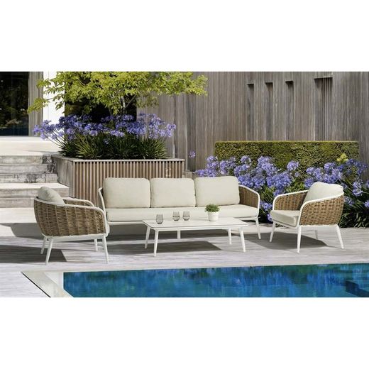 Conjunto de sofás para jardín de aluminio y cuerda náutica en blanco y topo | Irvine
