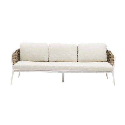 Aluminum and nautical rope garden sofa set in white and taupe | Irvine