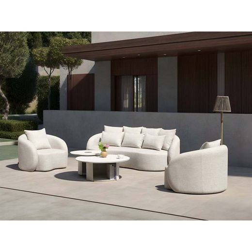 Garden sofa and two armchairs set in beige aluminum and olefin | Corinto