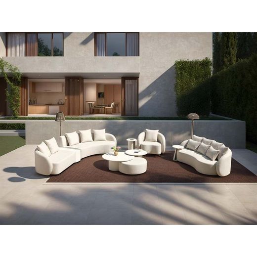 Garden sofa and two armchairs set in beige aluminum and olefin | Corinto