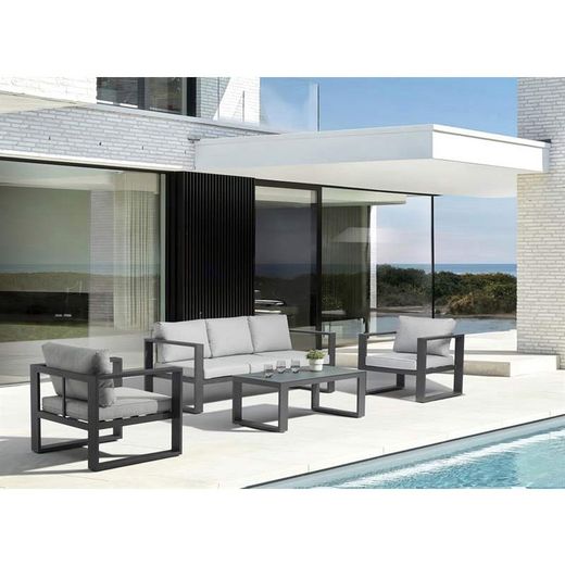 Conjunto de sofás para jardín de aluminio y olefina en antracita y gris | Nyland